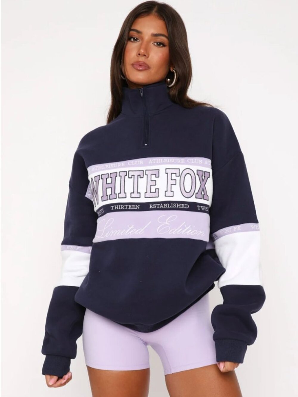 White Fox Navy and Lavender Quarter Zip Sweater NWT - Small/Medium